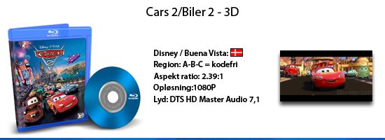 Cars 2/Biler 2 - 3D blu-ray